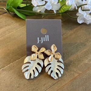J. Jill Tropical Leaf & Flower Statement Earrings Gold Silver NWT